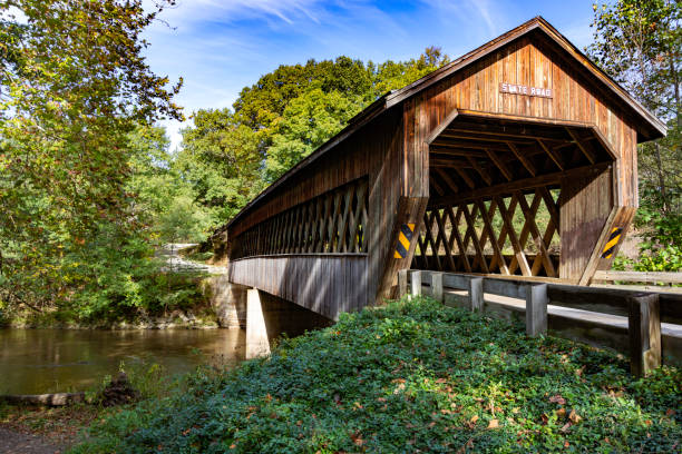 istock State Road Covered Bridge Over River near Ashtabula, Ohio, October 22, 2018 1171960222