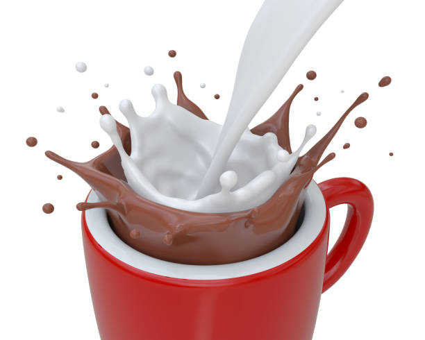 istock Splash of Milk and hot Chocolate in red mug with clipping path,3d rendering 1171963340