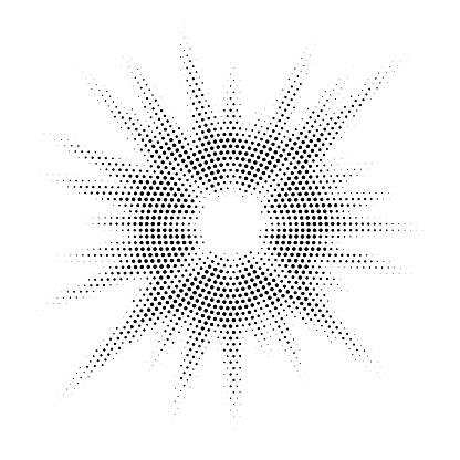 Vector illustration of burst background consist of black dots on white backdrop stock illustration