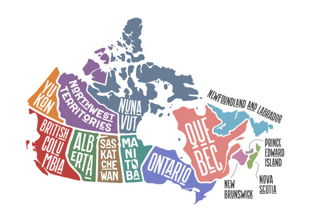 Map Canada. Poster map of provinces and territories of Canada. Black and white print map of Canada for t-shirt, poster or geographic themes. Hand-drawn black map with provinces. Vector Illustration