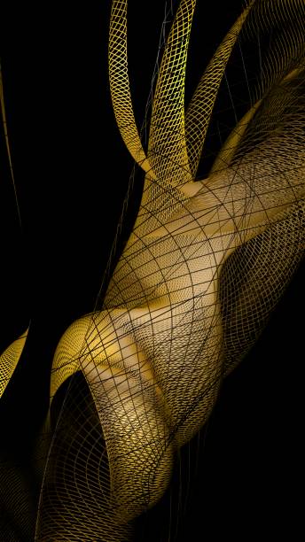 istock Abstrat orange grid shape on black background - 3D rendering illustration 1171971951