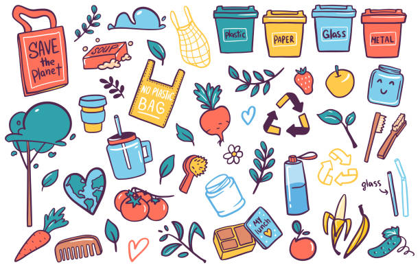 ilustrații de stoc cu zero deșeuri plat vector rotund banner șablon. ilustrație vectorială - deseuri vegetale crengi