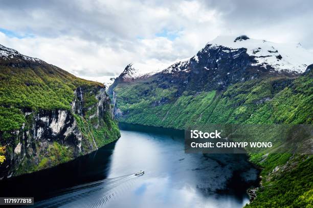 Fjord In The Clouds Stock Photo - Download Image Now - Norway, Fjord, Cruise - Vacation