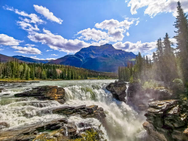 Athabasca Falls And Mount Kerskelin Jasper National Park Canada Image Available - Download Image Now - iStock