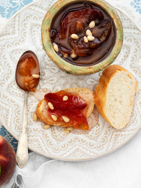 istock Peach jam with bread, peach Preserves,Peach jam, Peach  marmalade on Bread, 1171978008