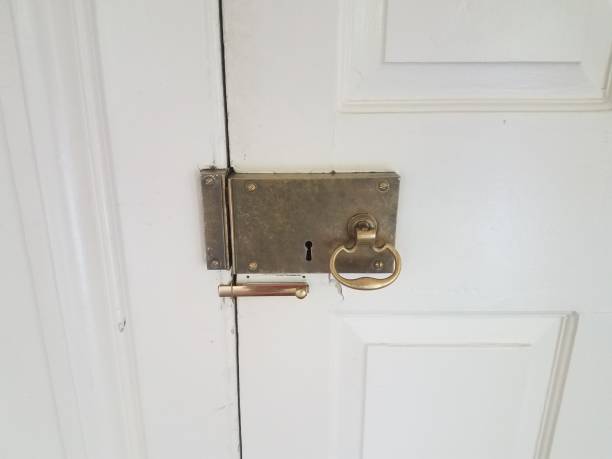istock old brass metal locks on white door 1171979053