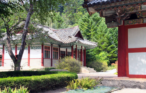 istock Pavilions in ancient Buddhist monastery Pohyon, North Korea 1171990002