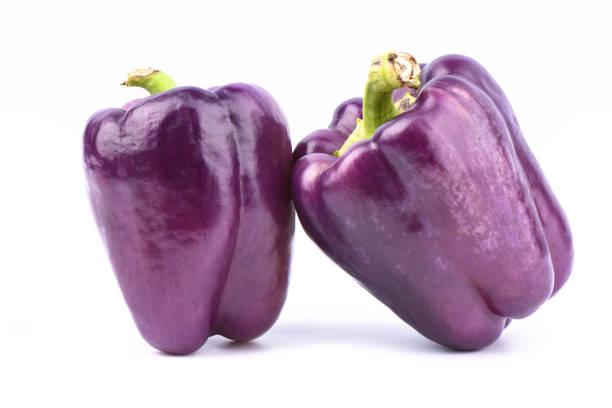 istock Two fresh purple bell peppers isolated on white background. 1171992914