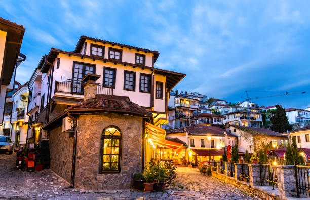 Traditional houses in Ohrid, North Macedonia Traditional houses in Ohrid, UNESCO world heritage in North Macedonia north macedonia stock pictures, royalty-free photos & images