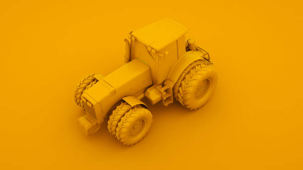 trattore giallo. concetto di idea minima. illustrazione 3d - earth mover working field dirt foto e immagini stock