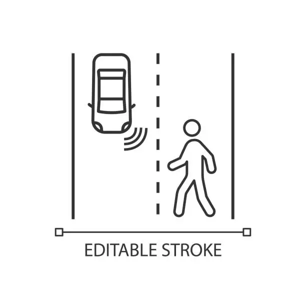 Vector illustration of Autonomous car detecting pedestrians linear icon