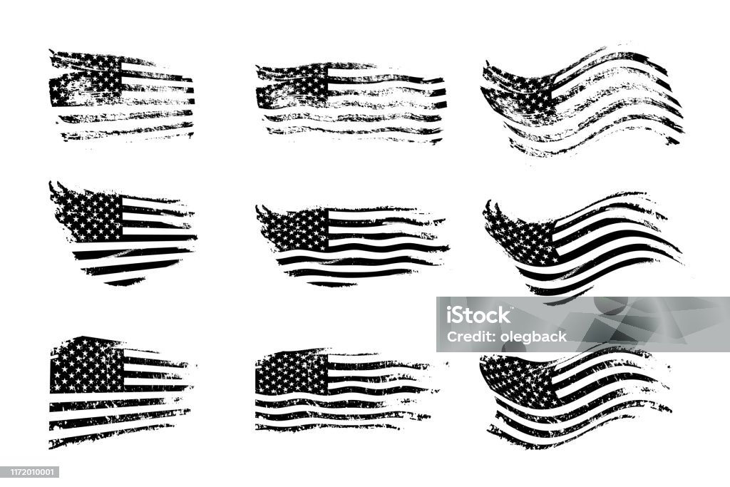 Black vintage USA flags illustration. Vector American flag on grunge texture set. Black vintage USA flags illustration. Vector American flag on grunge texture set American Flag stock vector