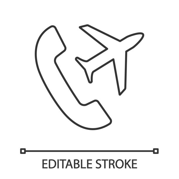 ilustrações de stock, clip art, desenhos animados e ícones de international roaming linear icon - entering airplane