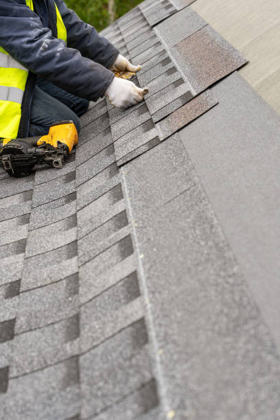istock Workman using pneumatic nail gun install tile on roof of new house under construction 1172013330