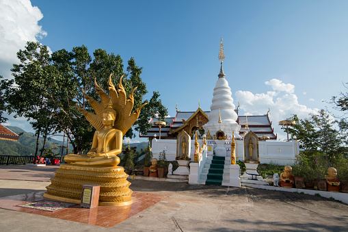 the Wat Phra That Doi Leng Temple in the Mountains near the city of  Phrae in the north of Thailand.  Thailand, Phrae November, 2018.