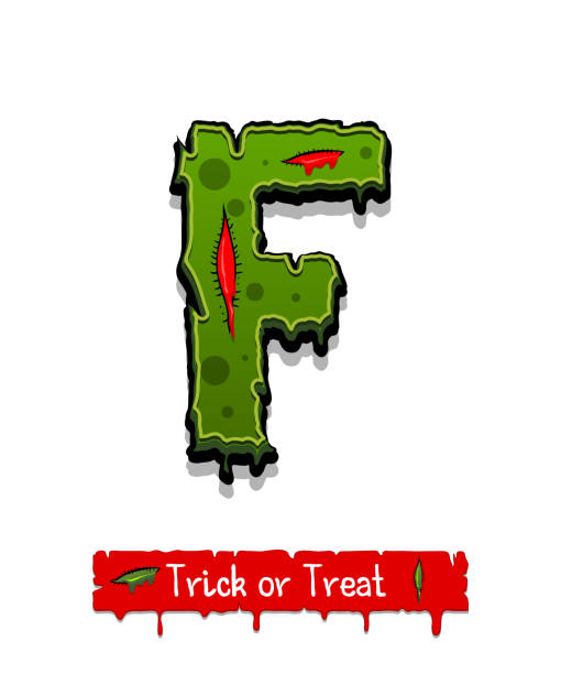 illustrations, cliparts, dessins animés et icônes de halloween vert couleur comique horreur zombie police - blood letter f alphabet drop
