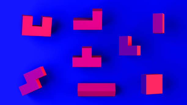 Abstract 3D Geometric Shapes Cube Blocks Background with Neon Lights
