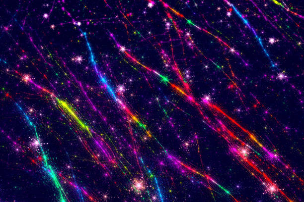 Colorful Christmas Lights String Neon Star Galaxy Outer Space Firework Abstract Stripes Swirl Background Fractal Fine Art