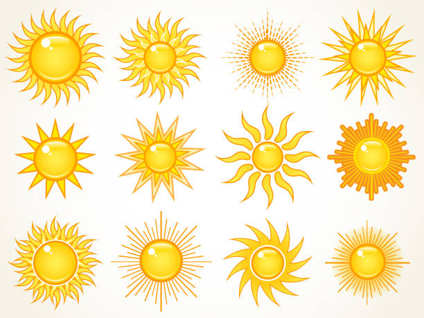 sonne am himmel symbole gesetzt - overwhite stock-grafiken, -clipart, -cartoons und -symbole