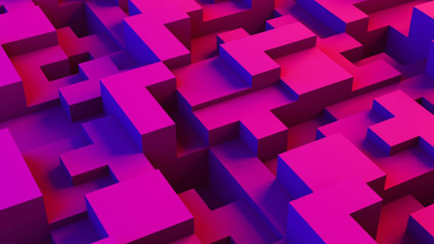 istock Abstract 3D Geometric Shapes Cube Blocks Background with Neon Lights 1172022505