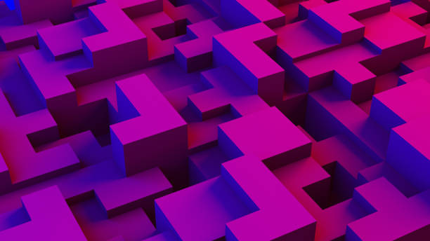 абстрактные 3d геометрические формы куб блоки фон с неоновыми огнями - cube puzzle three dimensional shape block стоковые фото и изображения