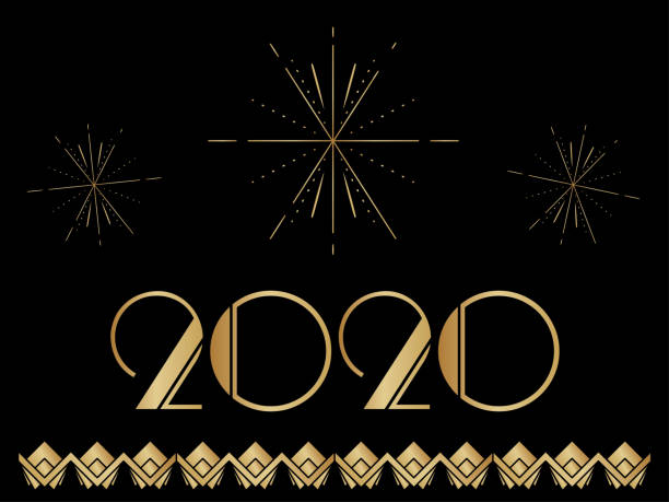 Art Deco 2020 New Year Banner Art deco style Happy New Year banner with copy space. Black and gold design. gatsby stock illustrations