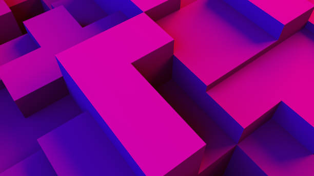 istock Abstract 3D Geometric Shapes Cube Blocks Background with Neon Lights 1172029158