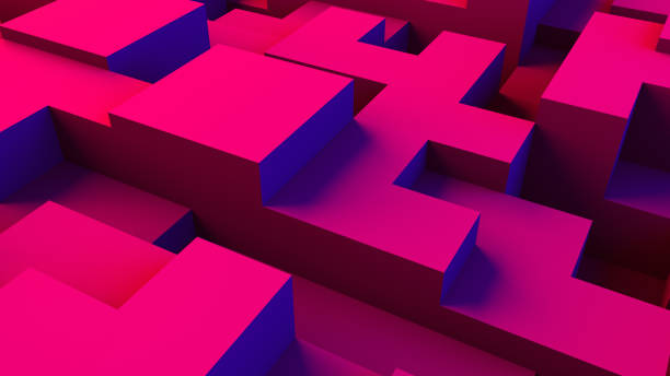 istock Abstract 3D Geometric Shapes Cube Blocks Background with Neon Lights 1172031631