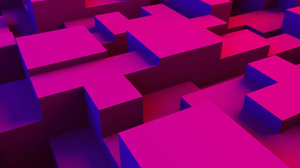 istock Abstract 3D Geometric Shapes Cube Blocks Background with Neon Lights 1172031776