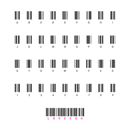 Bar Code Alphabet for your design. Bar Code Set . Universal Product Scan Code. UPC Bar Code Scan Symbol. Vector Illustration