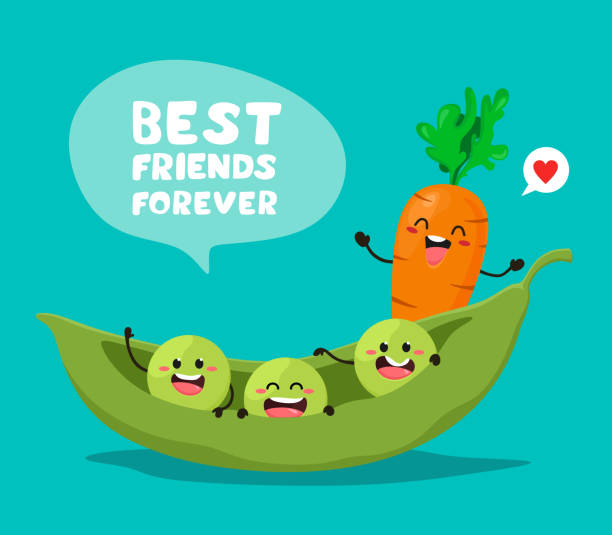 Funny Green Peas And Carrots With The Slogan Best Friends Forever Vector  Illustration In Cartoon Style Stock Illustration - Download Image Now -  iStock