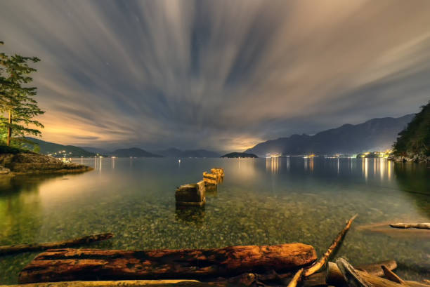 Stunning view at dusk looking over Varenna on Lake Como, Italy