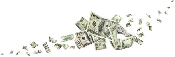 istock Hundred dollar bill. Falling money isolated background. American 1172046148