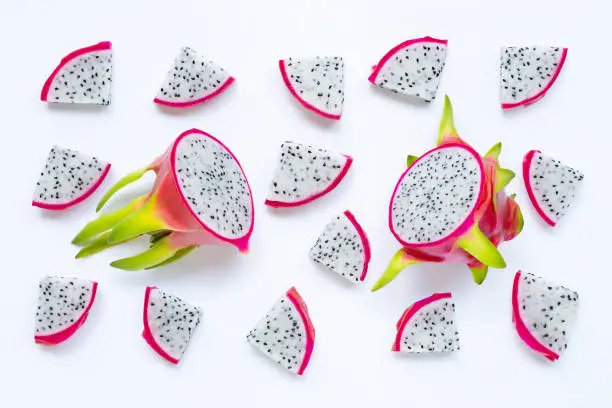 Photo of Dragon fruit, pitaya isolated on white. Delicious tropical exotic fruit