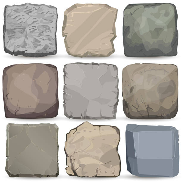 ilustrações de stock, clip art, desenhos animados e ícones de rock stone cartoon banner set. square stone panel. big boulder flat style. vector - stone