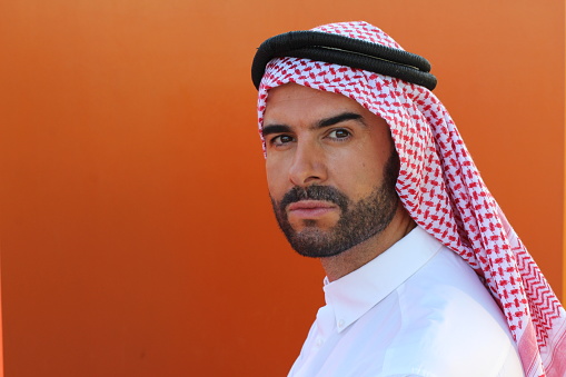 Attractive Arabic man with copy space.