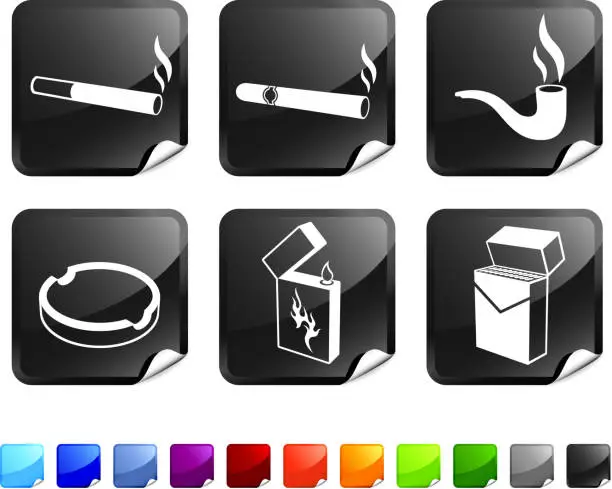 Vector illustration of cigarettes and smoking royalty free vector icon set
