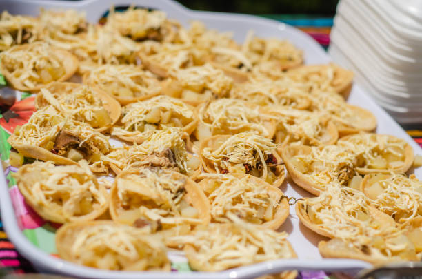 Chalupas tray for a mexican buffet party stock photo