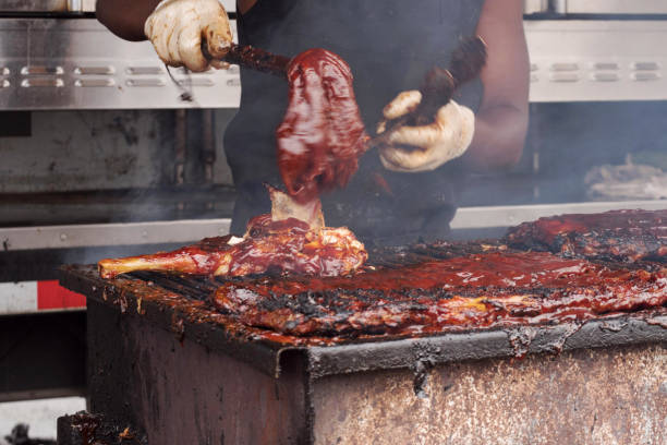 Barbecue chicken and ribs on Grill