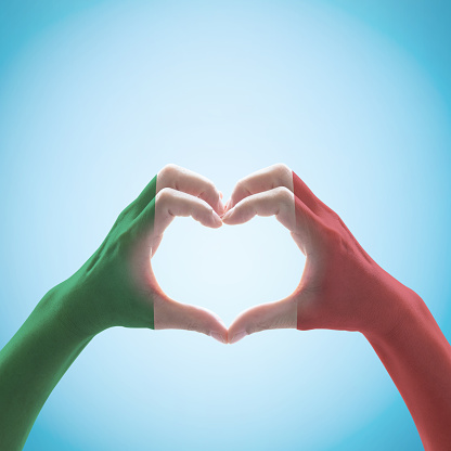 Italy National flag pattern  on hand heart shape.