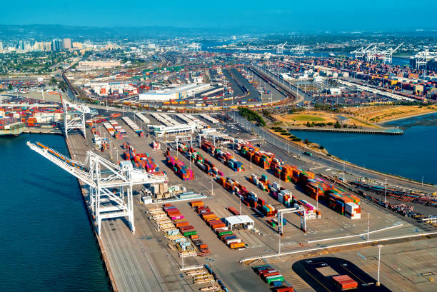 istock Oakland Harbor port terminal with shipping containers 1172073213