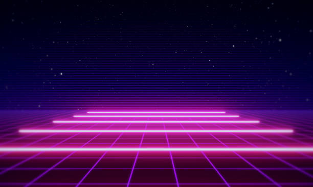 istock Retro Sci-Fi Background Futuristic Grid landscape of the 80`s. Digital Cyber Surface. Suitable for design in the style of the 1980`s 1172086371