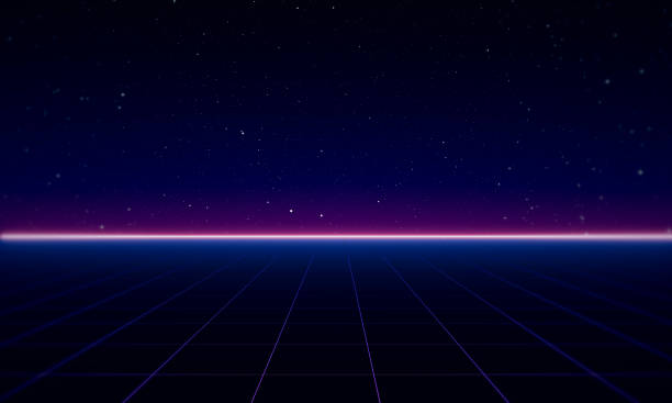 istock Retro Sci-Fi Background Futuristic Grid landscape of the 80`s. Digital Cyber Surface. Suitable for design in the style of the 1980`s 1172086382