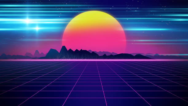 istock Retro futuristic background 1980s style 3d illustration. 1172094140