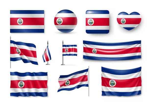 kosta rika ülkesinin çeşitli bayrakları - costa rica stock illustrations