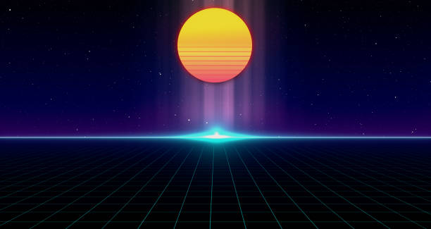 istock Retro Sci-Fi Background Futuristic Grid landscape of the 80`s. Digital Cyber Surface. Suitable for design in the style of the 1980`s. 3D illustration 1172111525