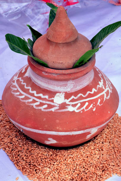 istock clay pitcher jar placed on a pile of wheat_indian tradition 1172117471