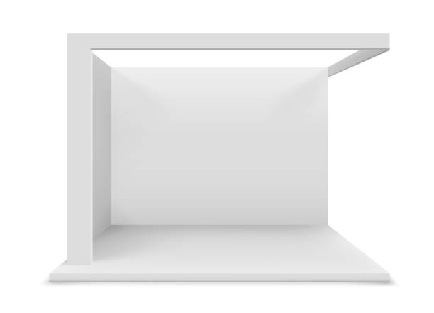 Blank white trade stand Blank white trade stand. Illustration isolated on white background. Graphic concept for your design kiosk stock illustrations