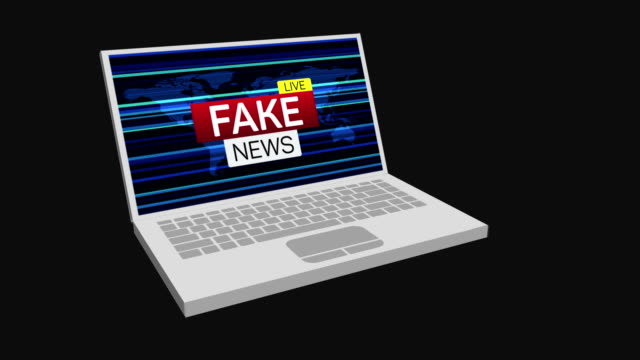 3d notebook or laptop show up fake news live banner on worldmap and rotate.