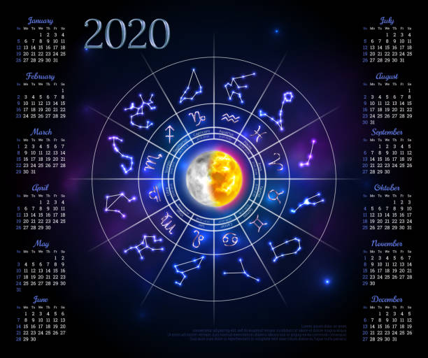 干支円で2020年のカレンダーレイアウト - fortune telling astrology sign wheel sun点のイラスト素材／クリップアート素材／マンガ素材／アイコン素材